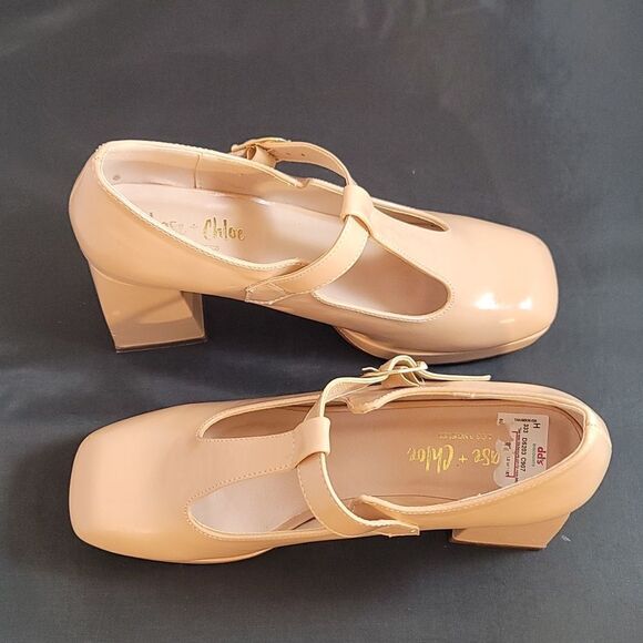 BRAND NEW CHASE+CHLOE BLOCK HEEL ADJUSTABLE BUCKLE PUMP - Picture 9 of 16